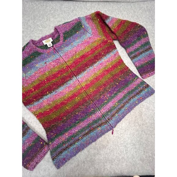 TALBOTS Womens XL VTG Two-Way Zip Cardigan Sweater Multicolor Striped Wool Blend - Picture 5 of 12